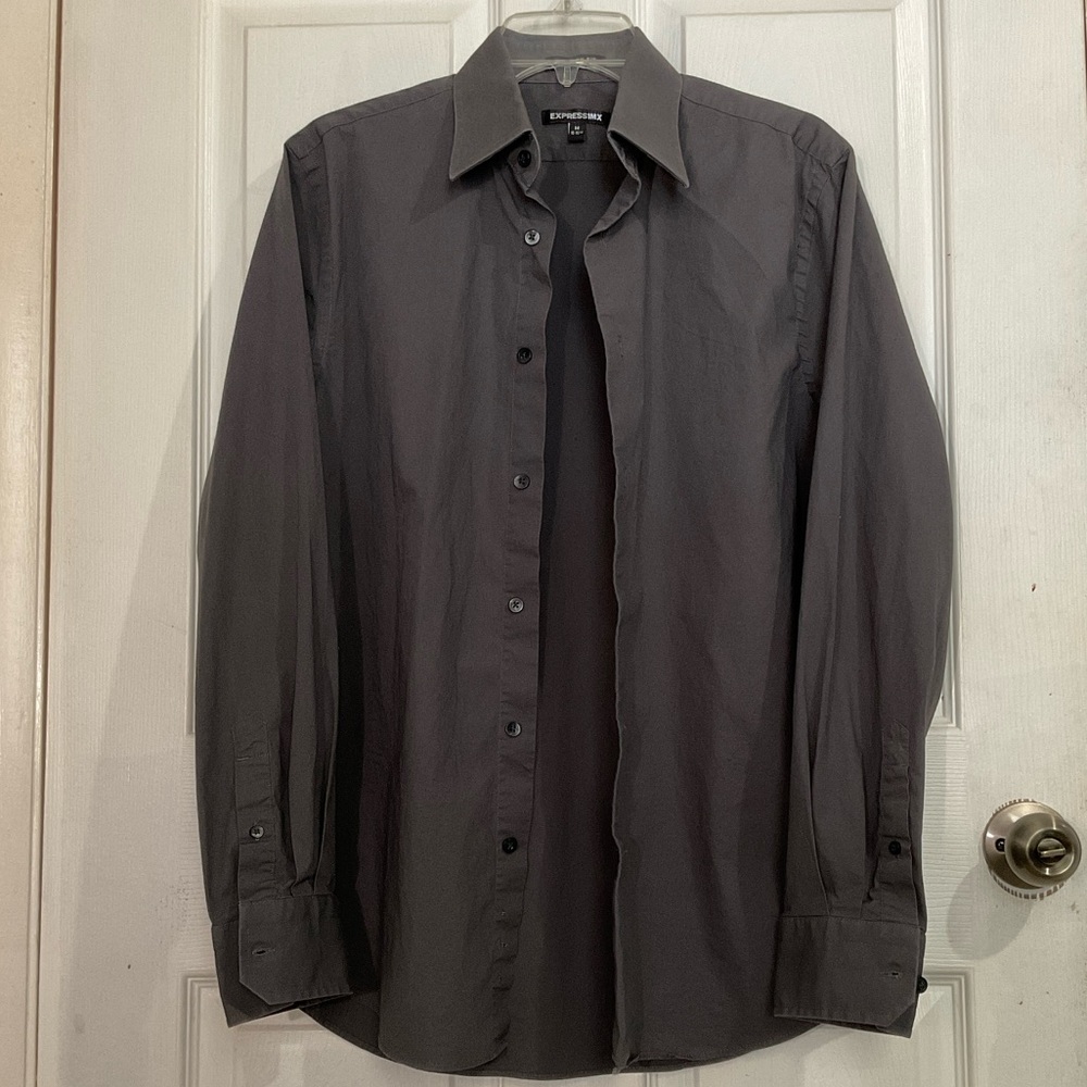 Express Men's Grey Casual Button Down Shirt